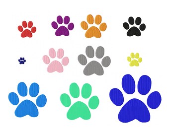 Paw Print Machine Embroidery Design 14 Sizes, File Formats in pes, dst, jef, xxx, exp, vip, vp3