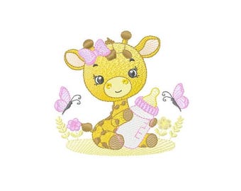 Baby Girl Giraffe Embroidery Designs 5 Sizes , File Formats in pes, dst, jef, xxx, exp, vip, vp3 - Instant Download Files