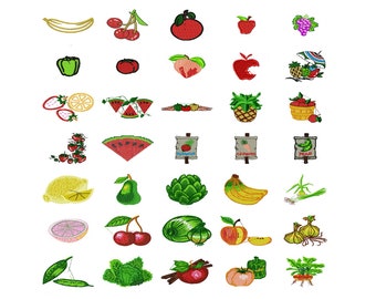 Fruit Vegetables Machine Embroidery Design 4 x 4 Hoop Sizes, File Formats in pes, dst, jef, xxx, exp, vip, vp3