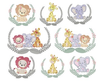 Safari Branches Embroidery Design, Animal Embroidery Design, Baby Embroidery Pattern, Newborn Embroidery - Instant Download