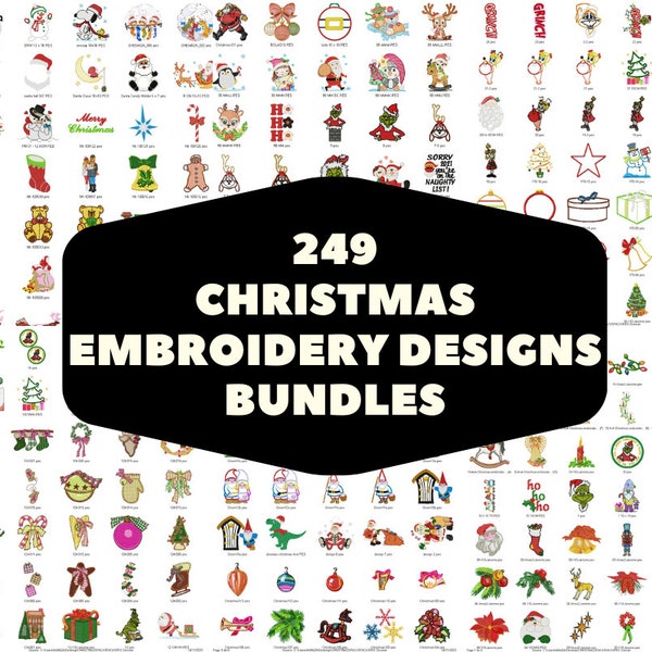 Lot de 249 motifs de broderie de Noël, différentes tailles de cercles, formats de fichier en pes, dst, jef, xxx, exp, vip, vp3 - fichiers à téléchargement immédiat