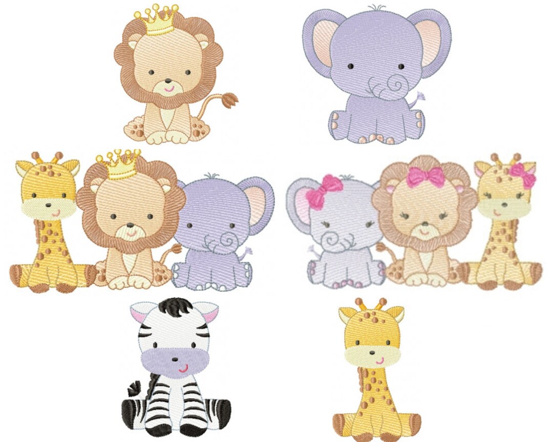 Safari Animals Embroidery Designs 4 Sizes, Baby Embroidery, Baby Girl