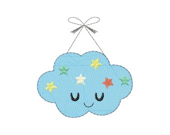 Cloud Stars Machine Embroidery Design 4 Sizes, File Formats in pes, dst, jef, xxx, exp, vip, vp3