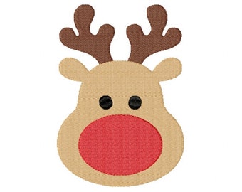 Christmas Reindeer Face Embroidery Design 5 Sizes , File Formats in pes, dst, jef, xxx, exp, vip, vp3