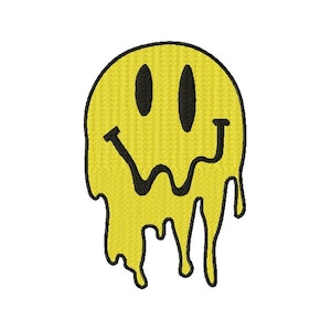 Drippy Smiley Face Machine Embroidery Design 5 Sizes, File Formats in pes, dst, jef, xxx, exp, vip, vp3