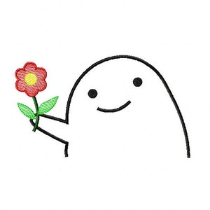 smiling face holding flower embroidery designs file formats in pes, dst, jef, xxx, exp, vip, vp3
