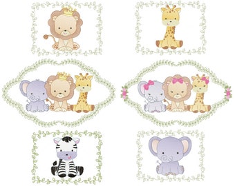 Safari Frame Embroidery, Embroidery Designs, Machine Embroidery Designs, Animals Embroidery Design, Baby Embroidery - Instant Download