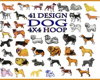 41 Dogs Bundle Machine Embroidery Design 4 x 4 Hoop Sizes, File Formats in pes, dst, jef, xxx, exp, vip, vp3