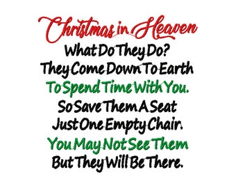Christmas in Heaven Embroidery Design 3 Sizes, File Formats in pes, dst, jef, xxx, exp, vip, vp3
