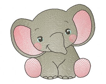 Elephant Embroidery Design 4 Sizes, File Formats in pes, dst, jef, xxx, exp, vip, vp3