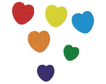 Rainbow Hearts Embroidery Design 5 Sizes, File Formats in pes, dst, jef, xxx, exp, vip, vp3
