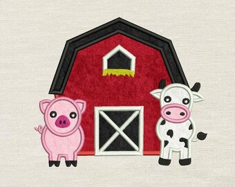 Barn Animals Applique Machine Embroidery Design, Reading Pillow Embroidery, 3 Sizes, Instant Download