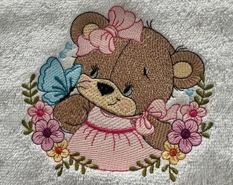 Baby Bear With Butterfly Embroidery Design, Animal