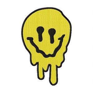 Drippy Smiley Face V2 Machine Embroidery Design 4 Sizes, File Formats in pes, dst, jef, xxx, exp, vip, vp3