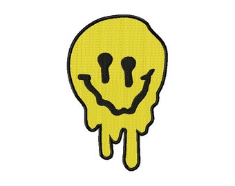 Drippy Smiley Face V2 Machine Embroidery Design 4 Sizes, File Formats in pes, dst, jef, xxx, exp, vip, vp3