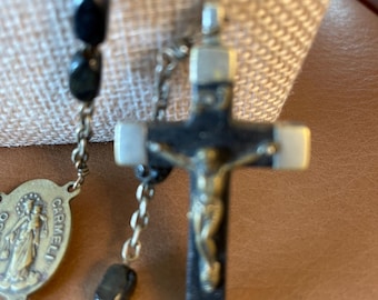 GERMAN Cross Black  ROSARY BEADS, Devotional Metal Made in Italy
