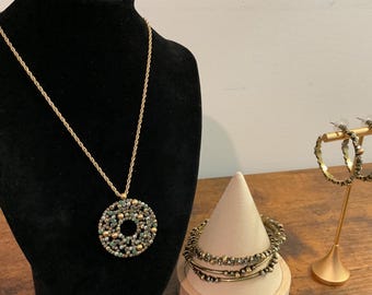 BRIGHTON Crystal Palace Jewelry Set, NECKLACE, 4 BRACELETS, Large Hoop Earrings