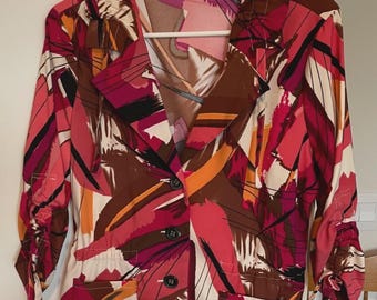 ERIN LONDON Red, White Orange Casual Wear  Buttoned  JACKET, Size  M - Vintage