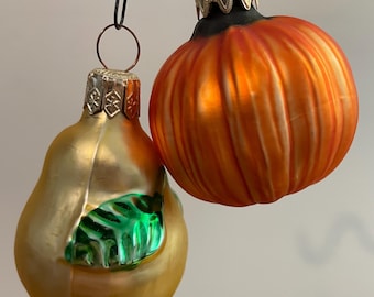2 POLAND CHRISTMAS ORNAMENTS, Orange Pumpkin And Yellow Pear