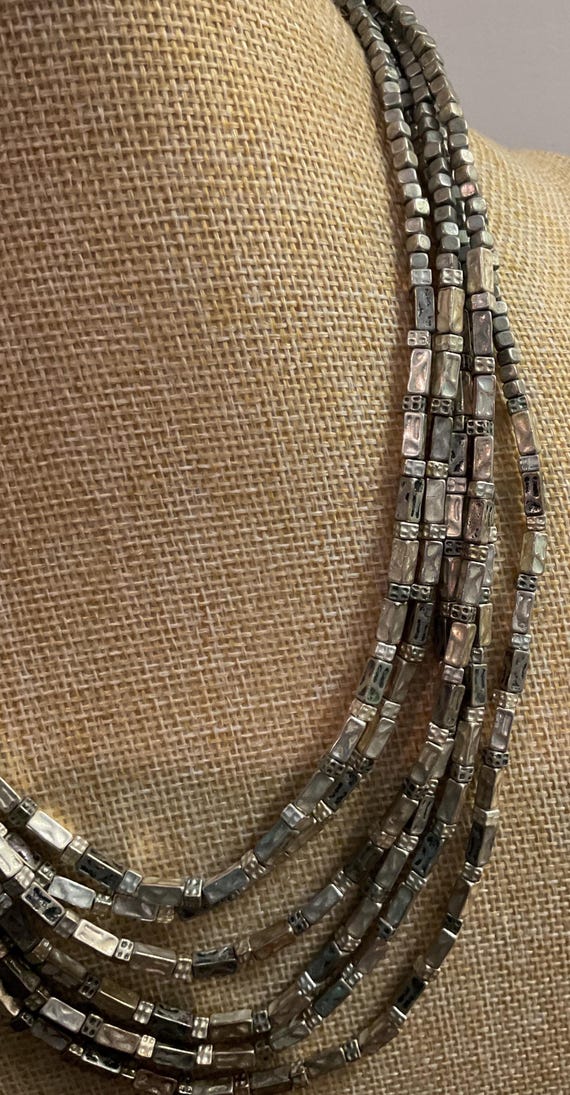 CHICO'S Square Beaded HEMATITE Multi Stranded Sta… - image 2