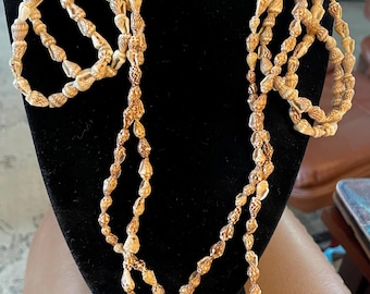 Two 56" SHELL NECKLACES, Brown And White, Various sizes.