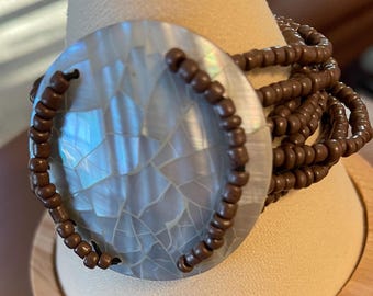 MOTHER Of PEARL BRACELET With Brown Seed Beads