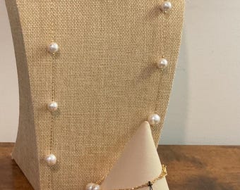 PREMIER DESIGNS OCEANA New Jewelry Set, Gold Tone and Pearls Necklace, Bracelet and Earrings