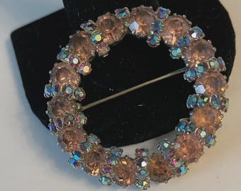 AURORA BOREALIS Wreath Rhinestone 1 1/2"  BROOCH