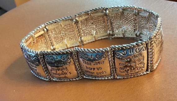TEN COMMANDMENTS BRACELET. Silver Tone. Stretch - image 3