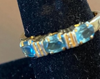 GOLD Plated Blue TOPAZ RING, Size 10