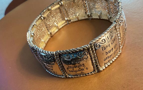 TEN COMMANDMENTS BRACELET. Silver Tone. Stretch - image 1