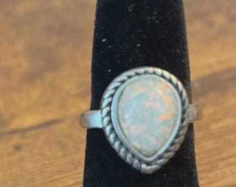 OPAL RING With Silver Tone Band, Size 4.5
