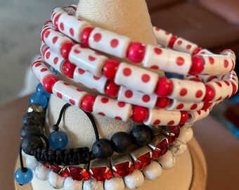5 Very Nice BRACELETS, RED, TURQUOISE Colored.