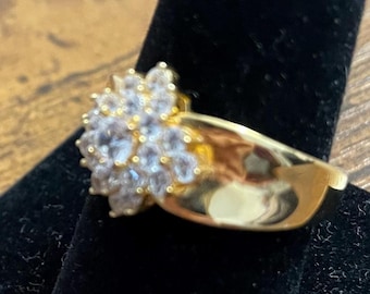 925 STERLING Silver RING With Cubic ZIRCONIA Clusters, sIZE 9.5