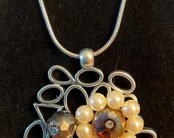 16" JAMES AVERY STERLING Silver Chain With 2 1/4" Pendant , Pearls and Crystals
