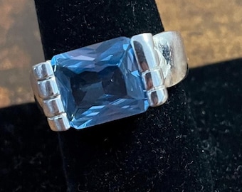 STERLING Blue TOPAZ RING, Size 10, Marked 18KGP