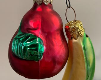 2 POLAND CHRISTMAS ORNAMENTS, Banana And Red Pear