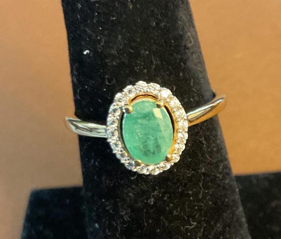 GOLD Plated Silver EMERALD RING, size 6.5 - image 2