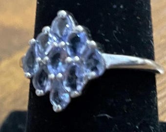 STERLING Silver 925 And TANZANITE Cluster RING,  Size 8