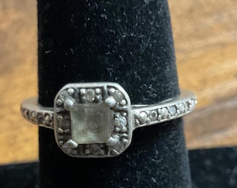 Vintage STERLING SILVER White Cubic Zirconia Halo RING,  Size 7