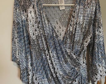 S. Levine Shimmering Blouse - Blue Gray, Size L, Made in USA