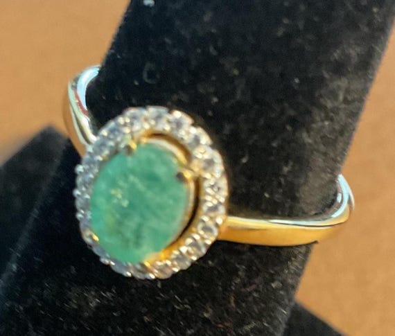GOLD Plated Silver EMERALD RING, size 6.5 - image 3