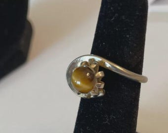 Silver Tone Tiger's Eye Ring, Size 5