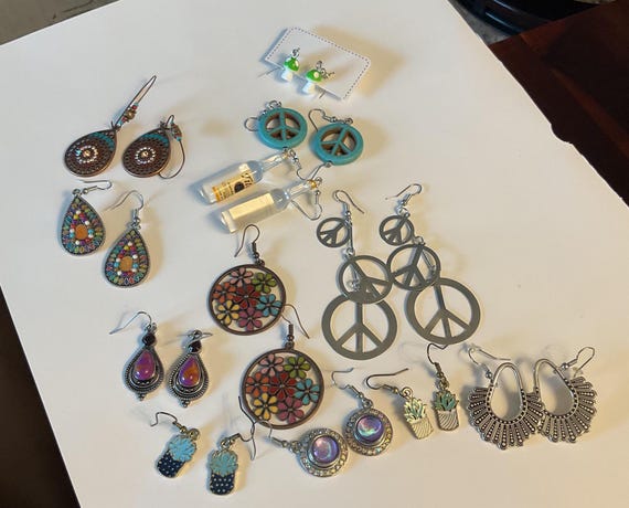 12 Pair EARRINGS, TITO VODKA, Bohemian, Floral, Ruth Baden Ginsburg