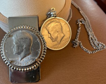 John F KENNEDY MONEY Clip And PENDANT 1776-1976