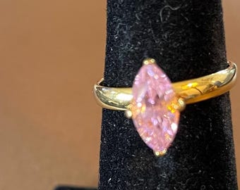 Pink Simulated DIAMOND GOLD Plated RING, Size 6