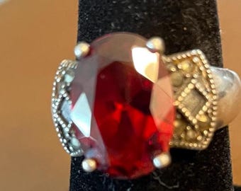 STERLING Silver RUBY RING, Size 7.5