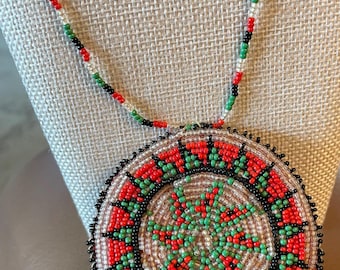 Handmade 23" BEADED INDIAN Pendant NECKLACE, Colorful