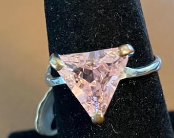 Trillint Cut Pink CUBIC ZIRCONIA RING,  Size 8