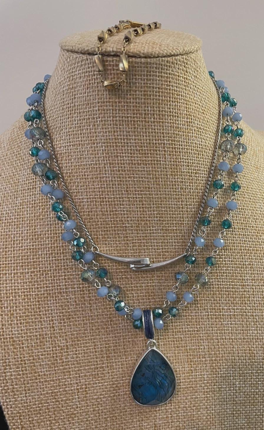 Collier Napier 3 Brins Bleu Et Violet - Longueur 16-19 Pouces - Occasion